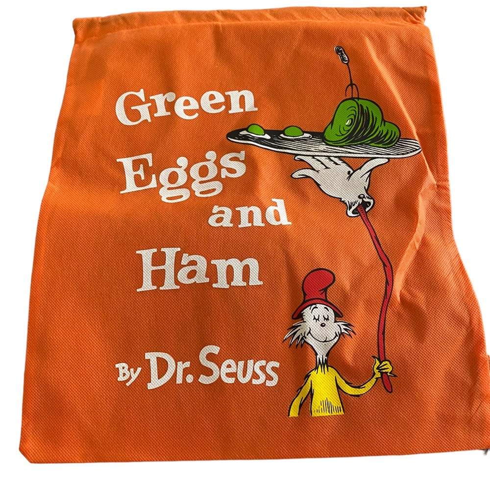 Dr. Seuss Nonwoven Orange Drawstring Bag GREEN EGGS AND HAM